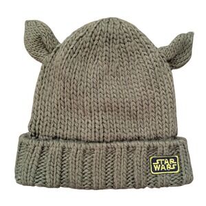 Star Wars Yoda Grogu Hat GAP‎ Kids Olive Green Knit Beanie with Ears Toddler S/M